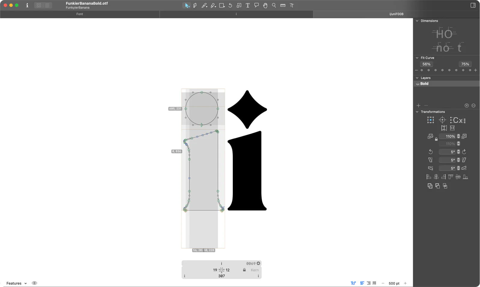 Glyphs 3 showing the lowercase i and its alternate